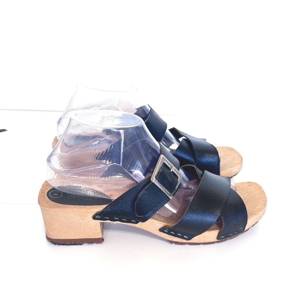 Y2K 90s Womens Vintage Platform Wooden Boho Hippie Sandals Size 9 Black‎ Leather
